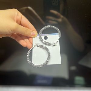 Gunmetal Gray Glitter Texture Hoop Earrings